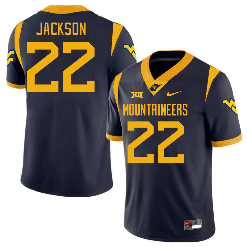 Men #22 Josiah Jackson West Virginia Mountaineers College 2024 New Uniforms Football Jerseys Stitche